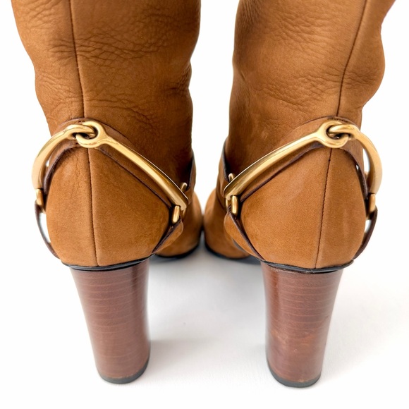 GUCCI | Vintage Brown Nubuck Horsebit Knee High Heel Boots Size 37 - Picture 8 of 16